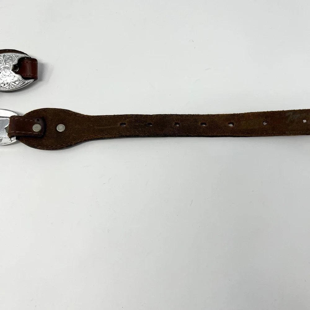 Vinntage Tony Lama USA 5297LWestern Brown Leather Silver Concho Belt Size 34 - Picture 11 of 13